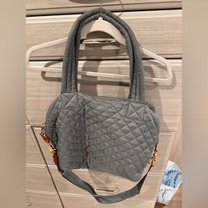 MZ Wallace Dark Grey Nylon Bag with Gold Details and cross body strap